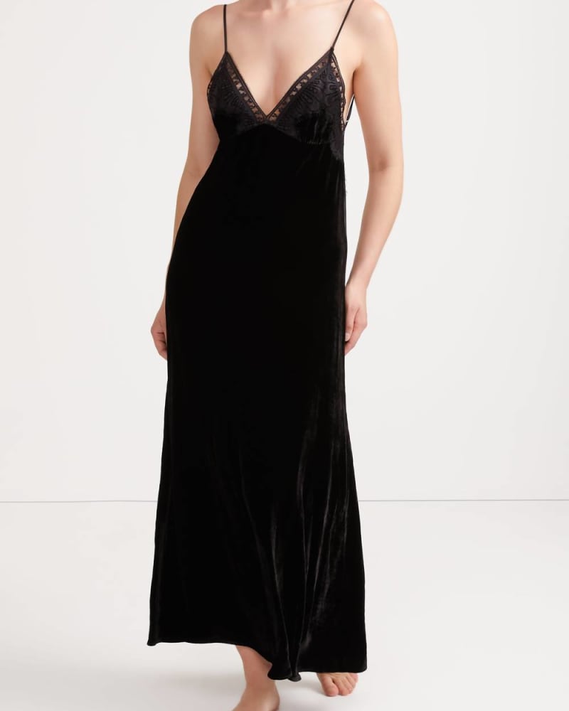Front of a model wearing a size 4 (X-Large) Freya Slip Dress in Black in Black by SLEEPING WITH JACQUES. | dia_product_style_image_id:346745